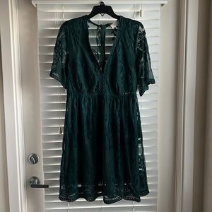 “Light My Fire” Bella Ella Boutique Dark Teal Lace Dress size Large